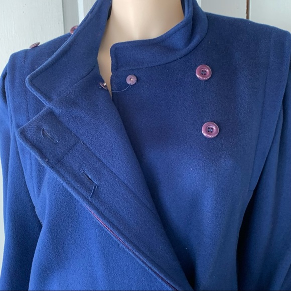 Vintage 80s Jill Jr Wool Maxi Coat Long Blue ILGWU - Picture 3 of 13